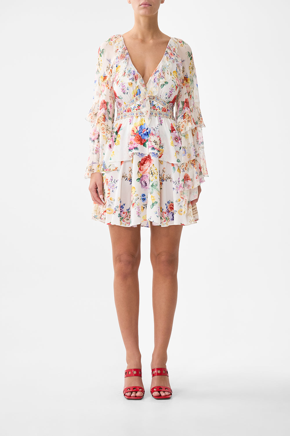The CAMILLA SHORT WAISTBAND DRESS WITH RUFFLE SLEEVE I LEFT MY HEART IN GRANADAI LEFT MY HEART IN GRANADA