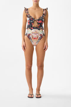 TIE FRONT ONE PIECE WITH FRILL NECK AND WAIST DAUGHTERS OF DUENDE