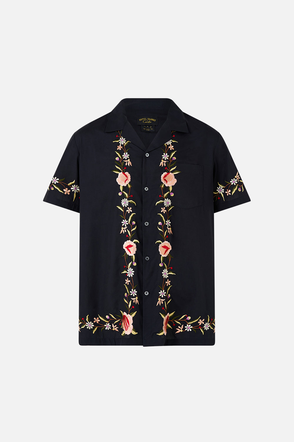 The CAMILLA EMBROIDERED SHORT SLEEVE CAMP COLLARED SHIRT DAUGHTERS OF DUENDE