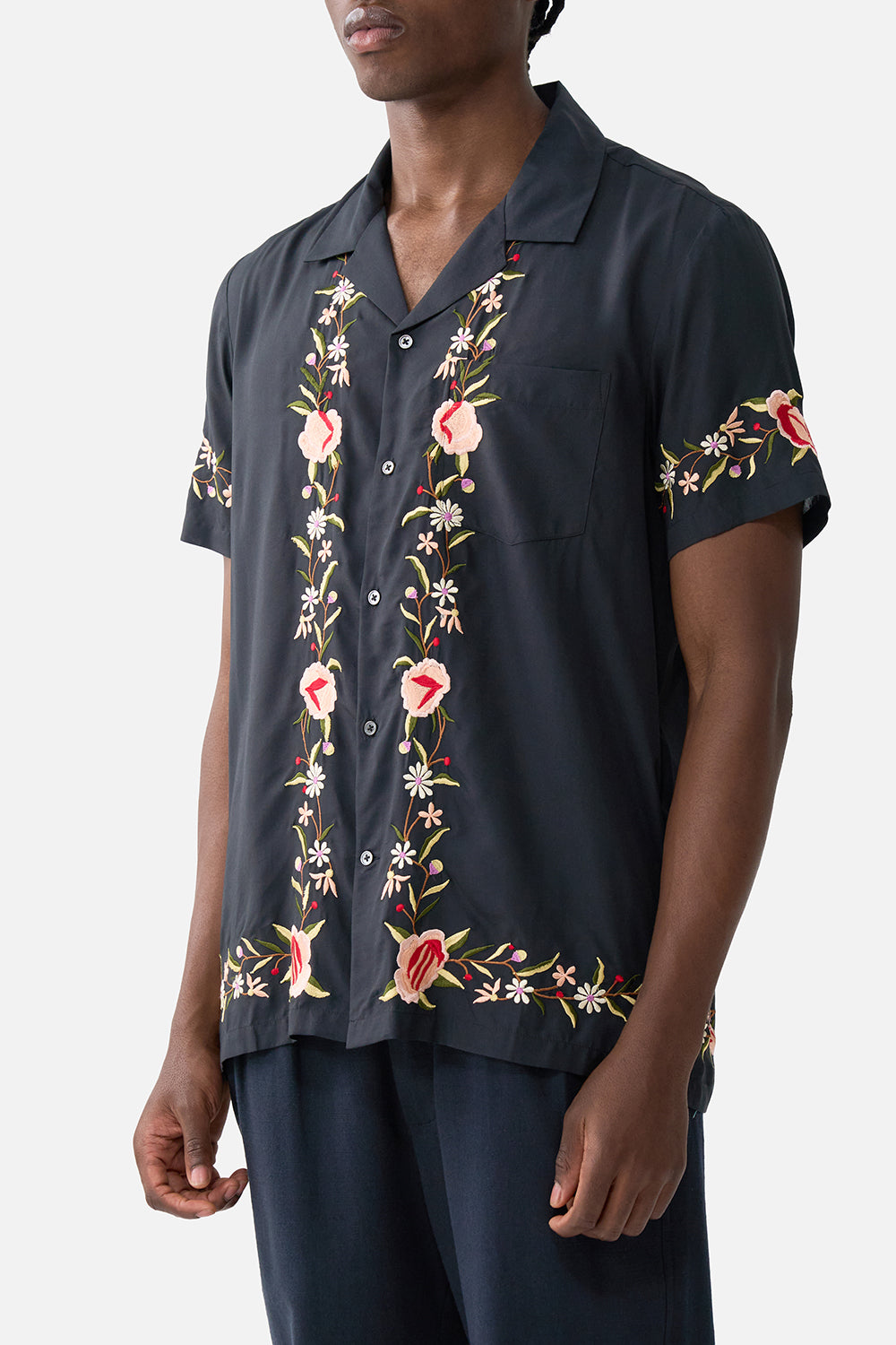 The CAMILLA EMBROIDERED SHORT SLEEVE CAMP COLLARED SHIRT DAUGHTERS OF DUENDE