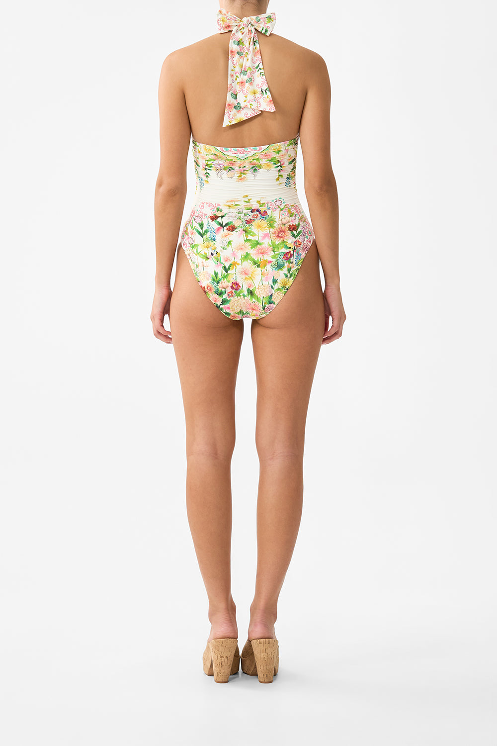 The CAMILLA BOW TIE GATHERED UNDERWIRE HALTER ONE PIECE THE CALL OF CATALONIA