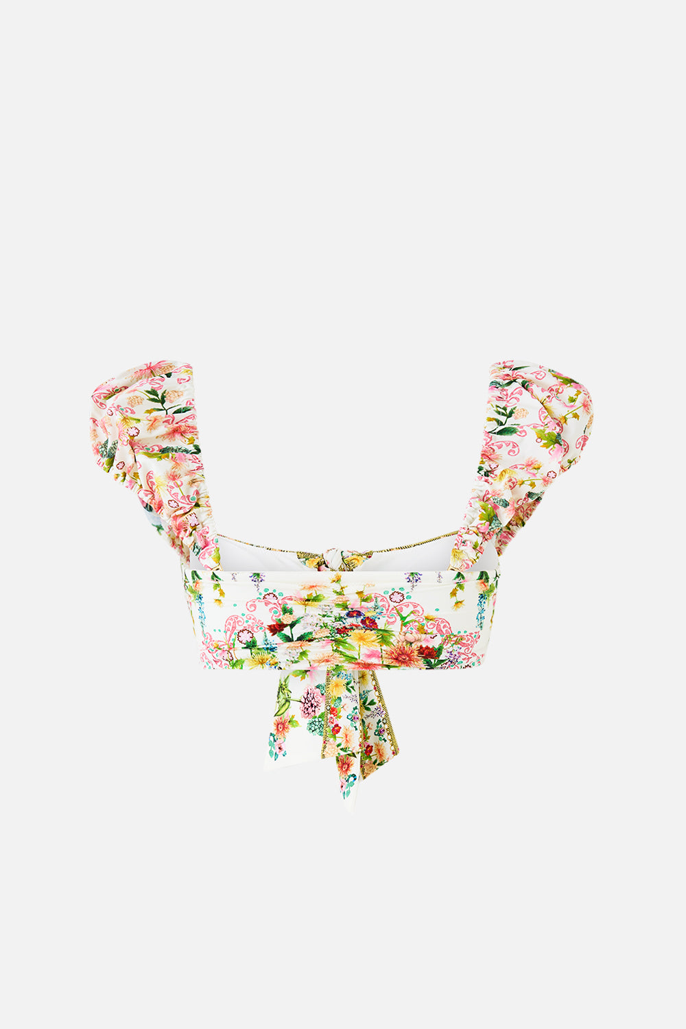 TIE FRONT UNDERWIRE BIKINI TOP WITH PUFF SLEEVE THE CALL OF CATALONIA