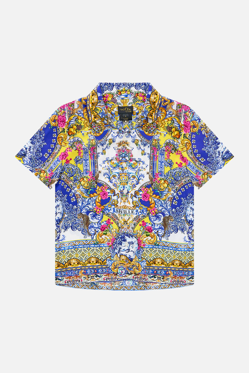 The CAMILLA BOYS SHORT SLEEVE CAMP COLLARED SHIRT ESPAÑA NIRVANAESPAÑA NIRVANA