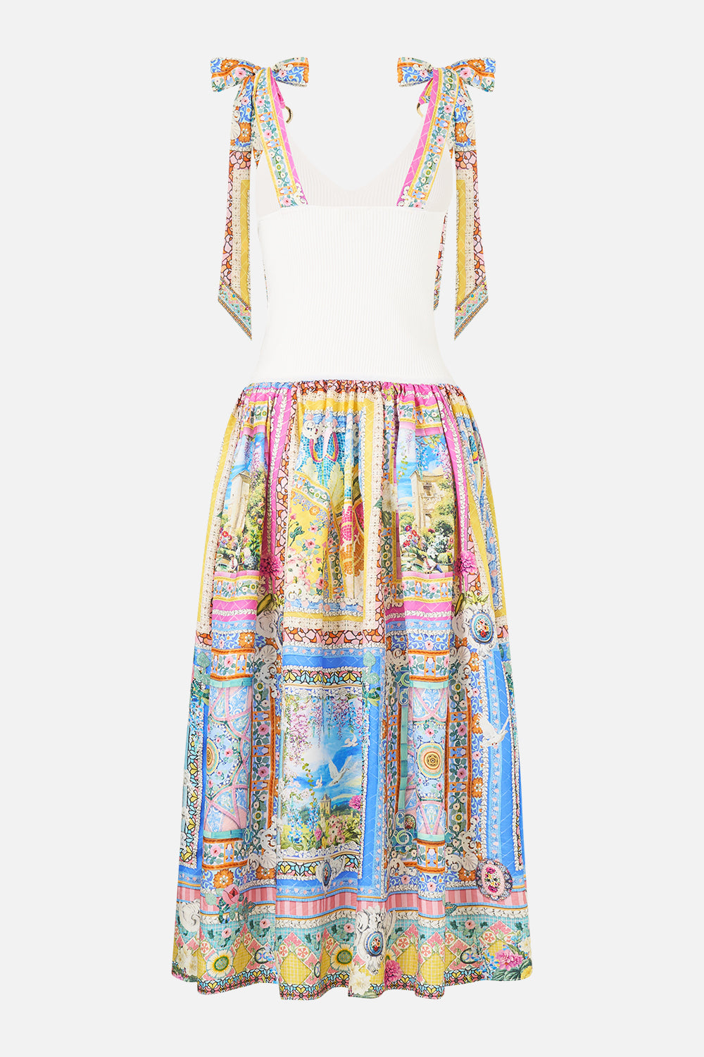 KNIT BODICE SILK SPLICED MIDI DRESS NAVÀS NOUVEAU