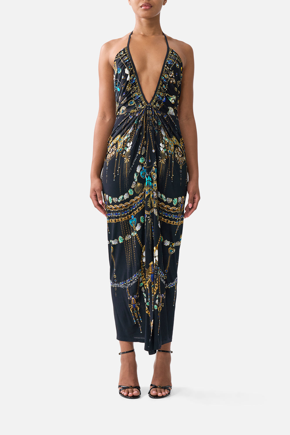 The CAMILLA V NECK GATHERED JERSEY DRESS AMULETS AND ALCHEMYAMULETS AND ALCHEMY
