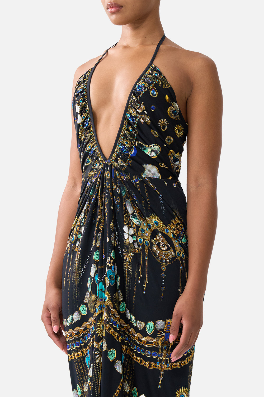 The CAMILLA V NECK GATHERED JERSEY DRESS AMULETS AND ALCHEMY