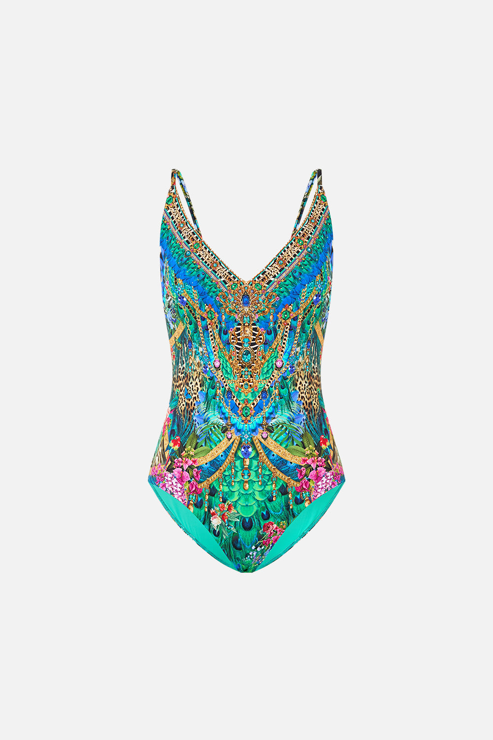 The CAMILLA V NECK UNDERWIRE ONE PIECE WITH BACK CLOSURE ANIMAL ALCHEMY