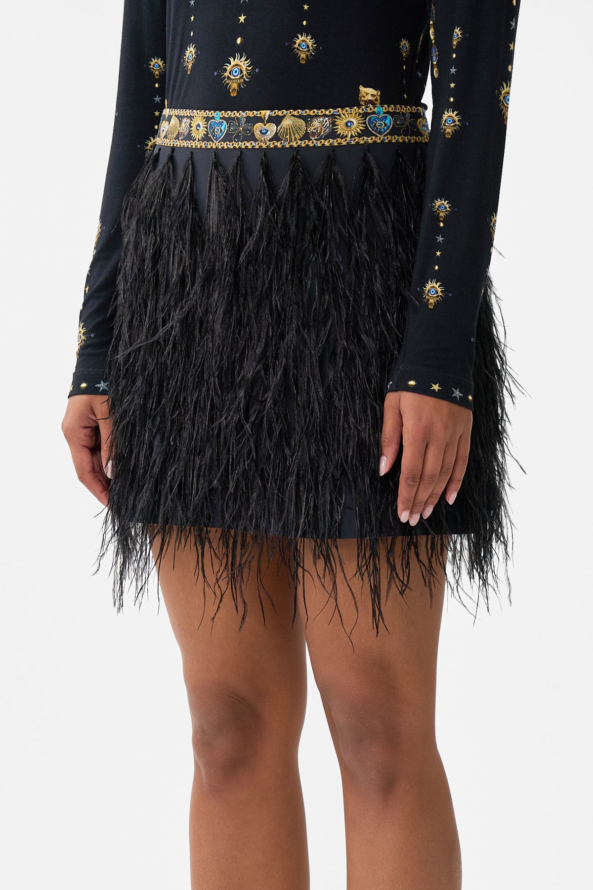 The CAMILLA FEATHER MINI SKIRT AMULETS AND ALCHEMY