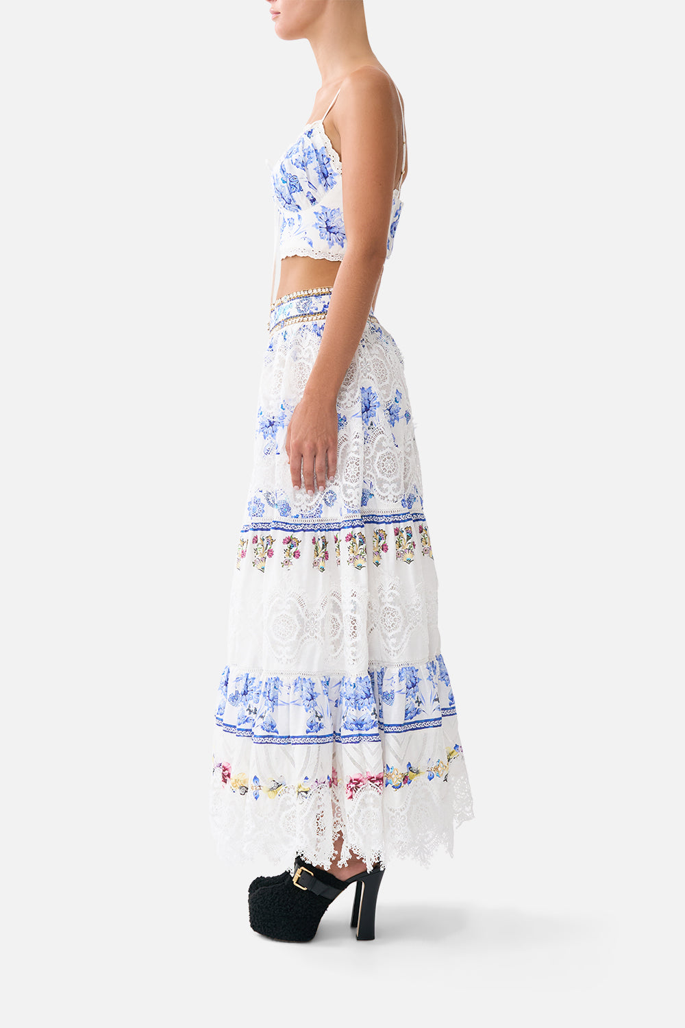 HIGH WAISTED TIERED MIDI SKIRT ALL ABOUT THAT LACE