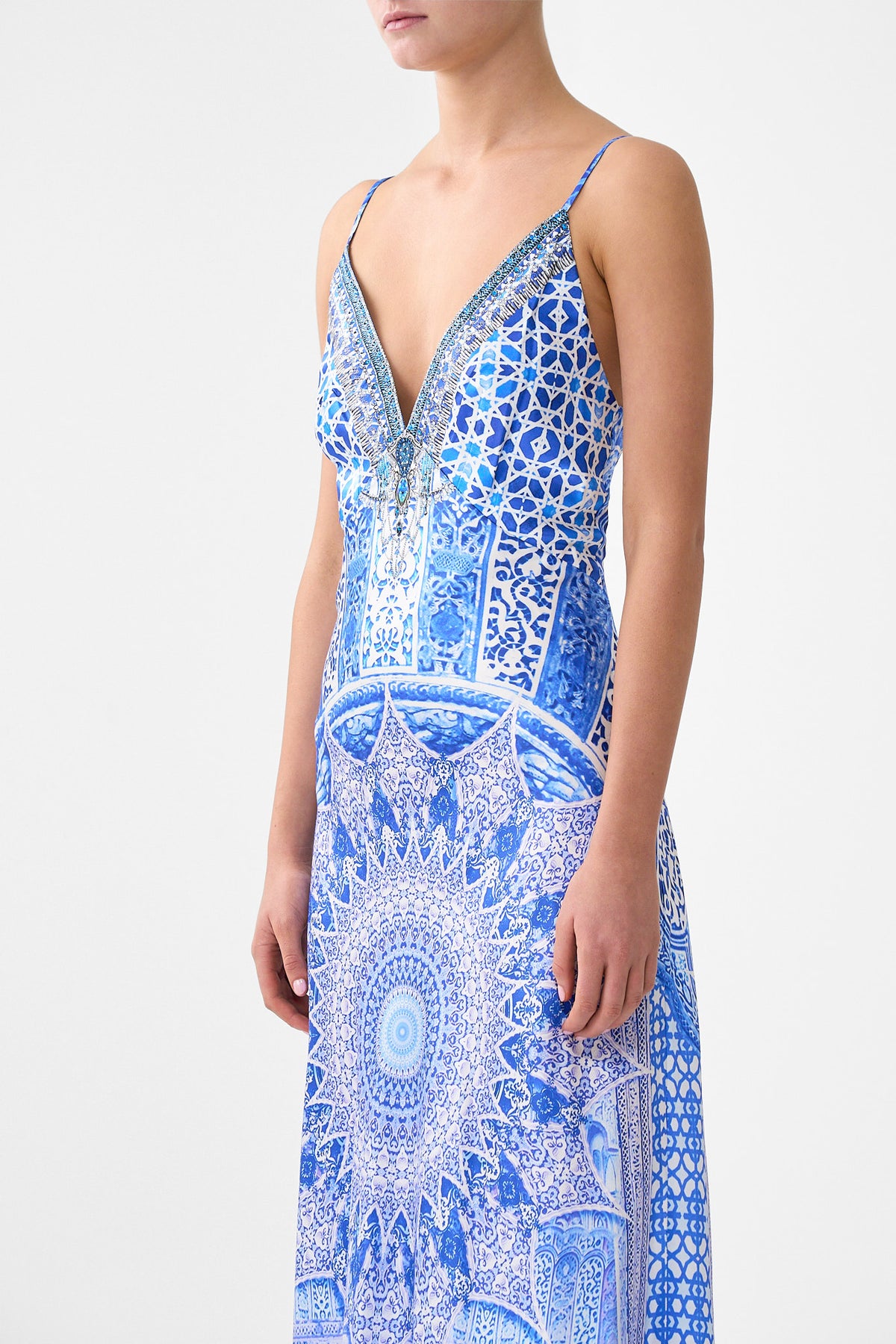 The CAMILLA V-NECK LONG BIAS SLIP DRESS WITH TRAIN THE BOSPHOROUS