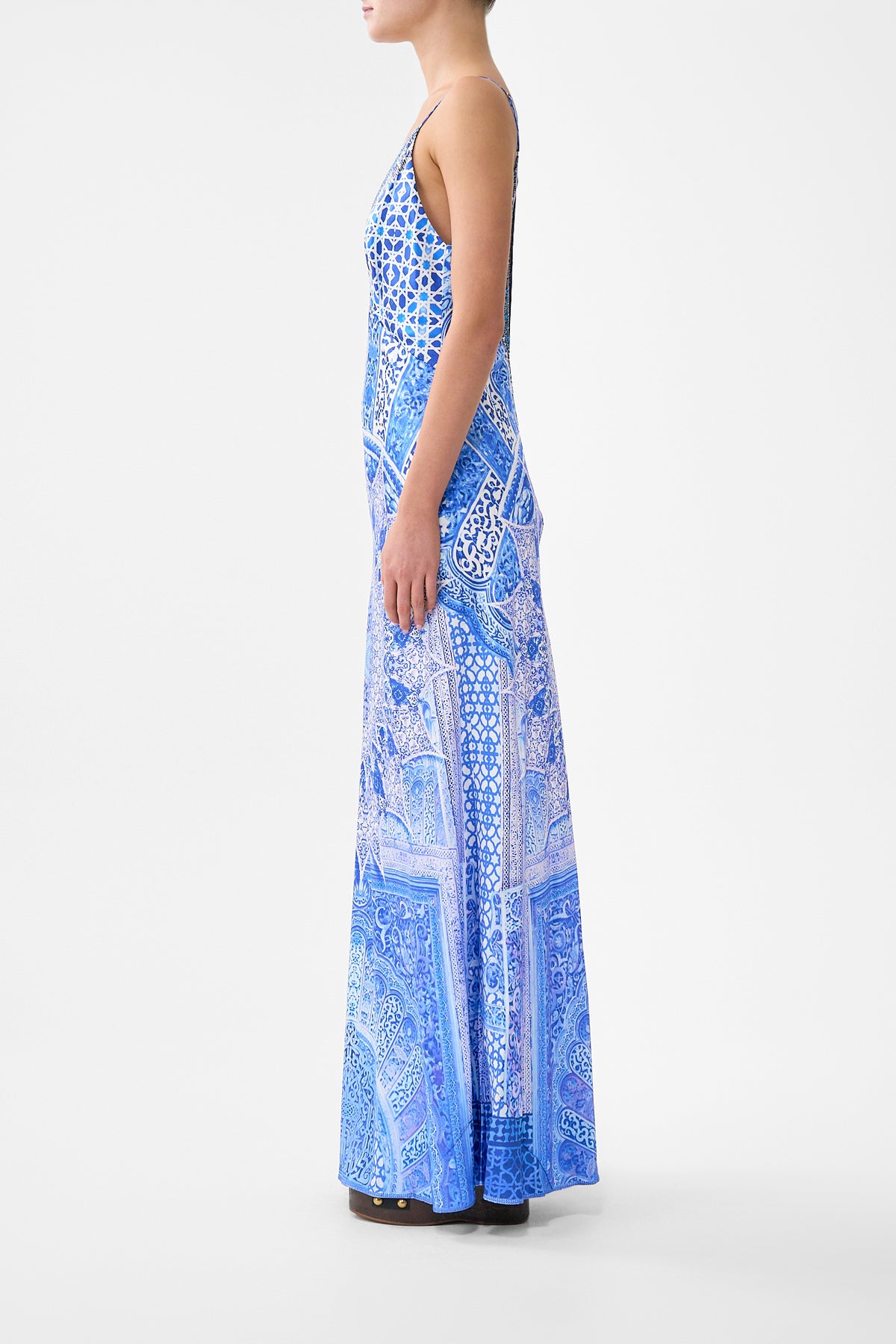 The CAMILLA V-NECK LONG BIAS SLIP DRESS WITH TRAIN THE BOSPHOROUS