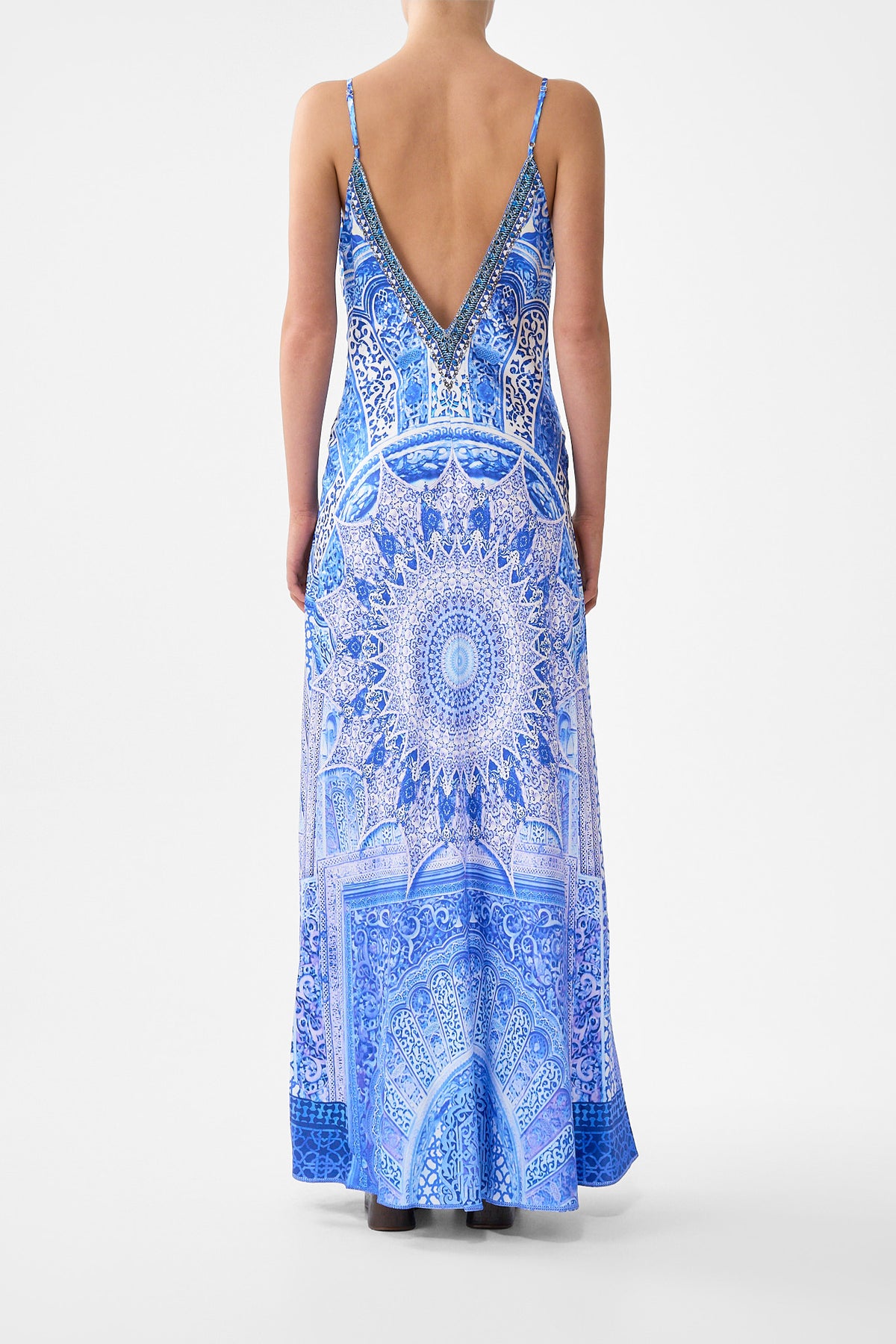 The CAMILLA V-NECK LONG BIAS SLIP DRESS WITH TRAIN THE BOSPHOROUS