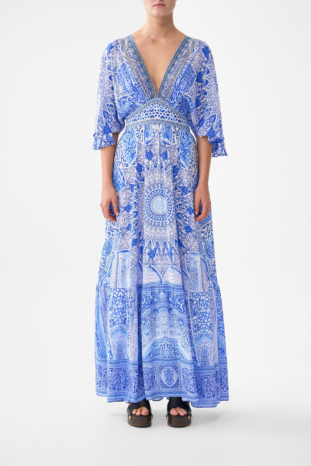 The CAMILLA WAISTED DRESS WITH HEM RUFFLE THE BOSPHOROUSTHE BOSPHOROUS