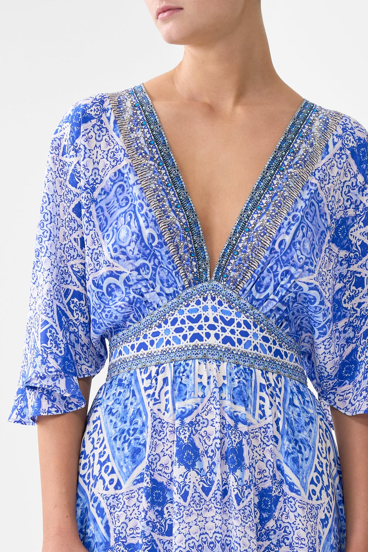 WAISTED DRESS WITH HEM RUFFLE THE BOSPHOROUS