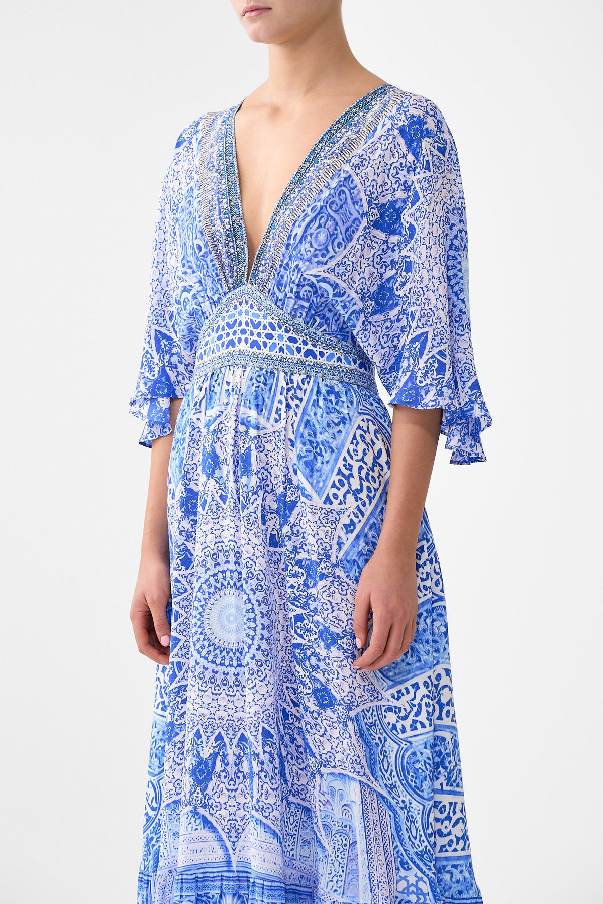 The CAMILLA WAISTED DRESS WITH HEM RUFFLE THE BOSPHOROUS