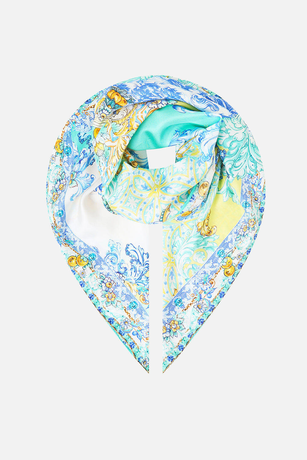 LARGE CRYSTALLED SILK SQUARE SCARF DIAL UP THE TILES