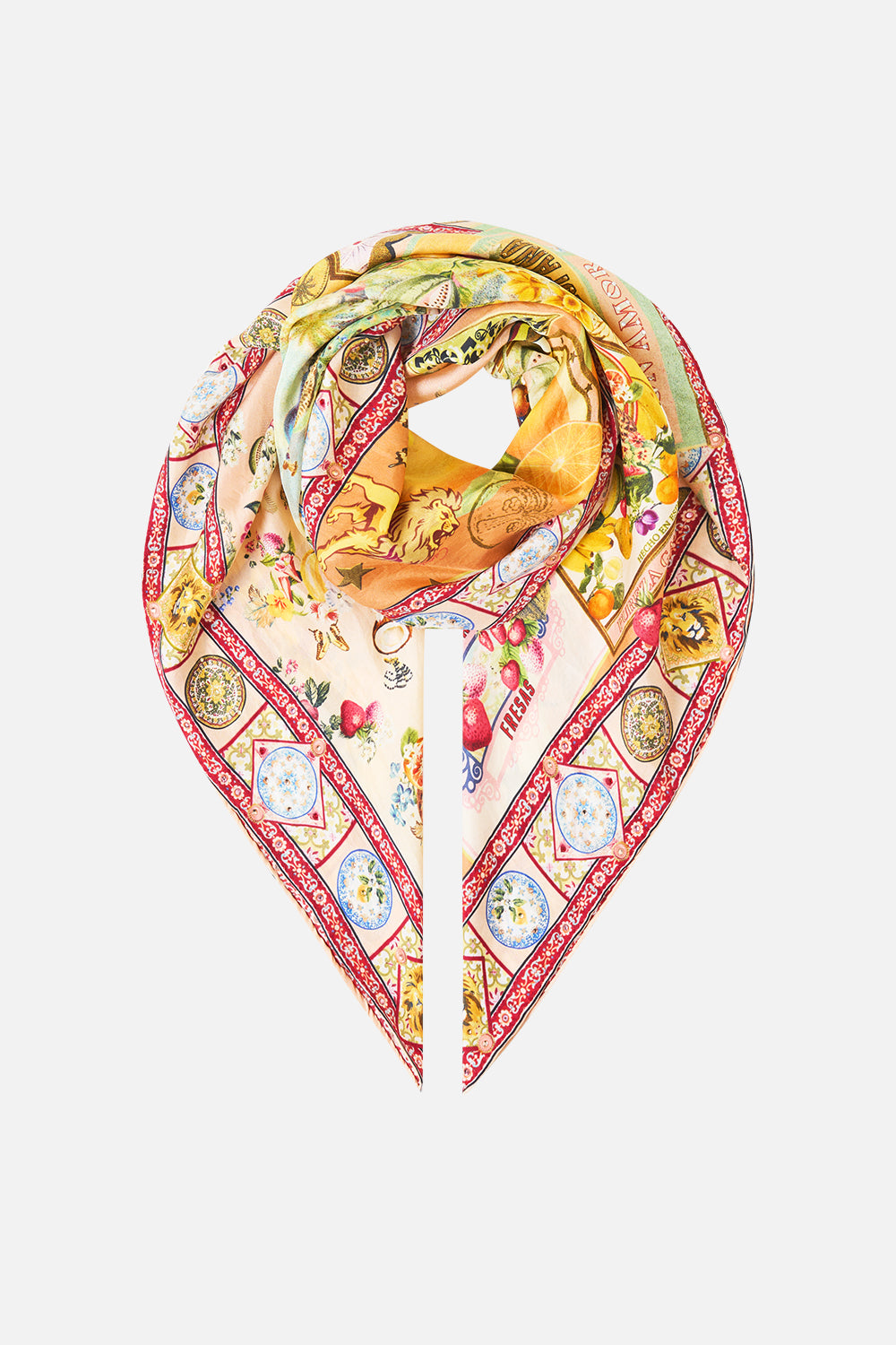 LARGE CRYSTALLED SILK SQUARE SCARF VA VA VINTAGE