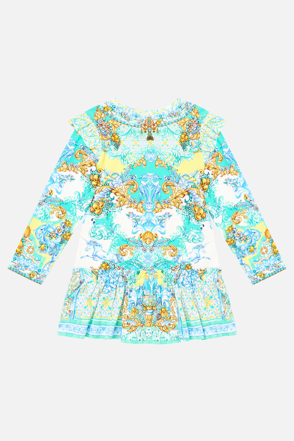 The CAMILLA KIDS LONG SLEEVE TEE MINI DRESS W FRILL HEM DIAL UP THE TILES