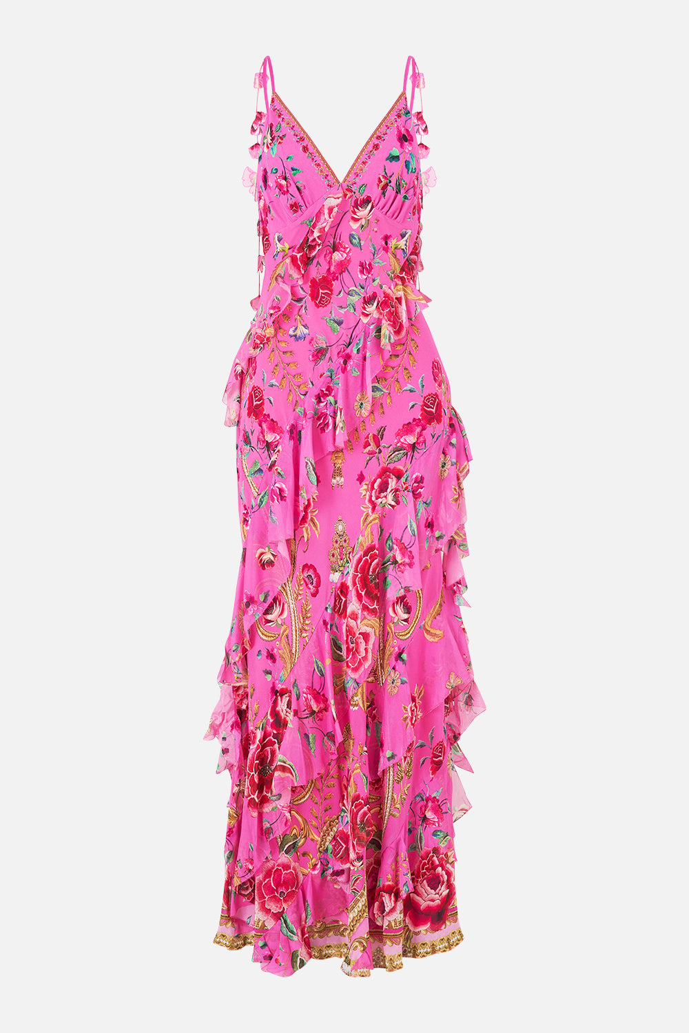 ASYMMETRICAL RUFFLE SLIP DRESS MATADORA FLORA