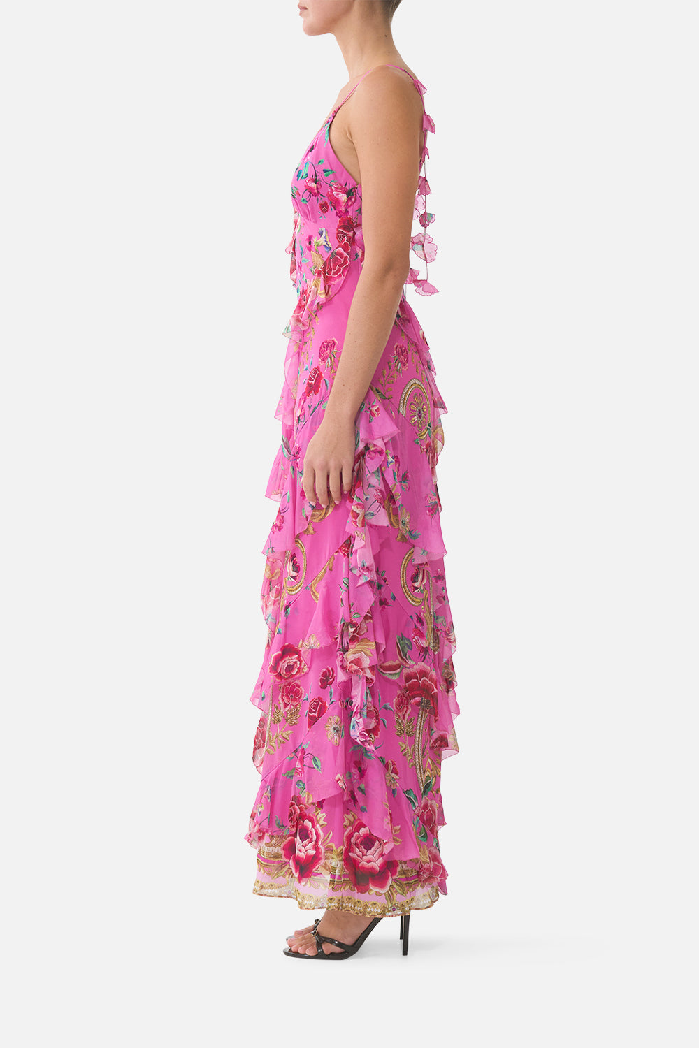 ASYMMETRICAL RUFFLE SLIP DRESS MATADORA FLORA