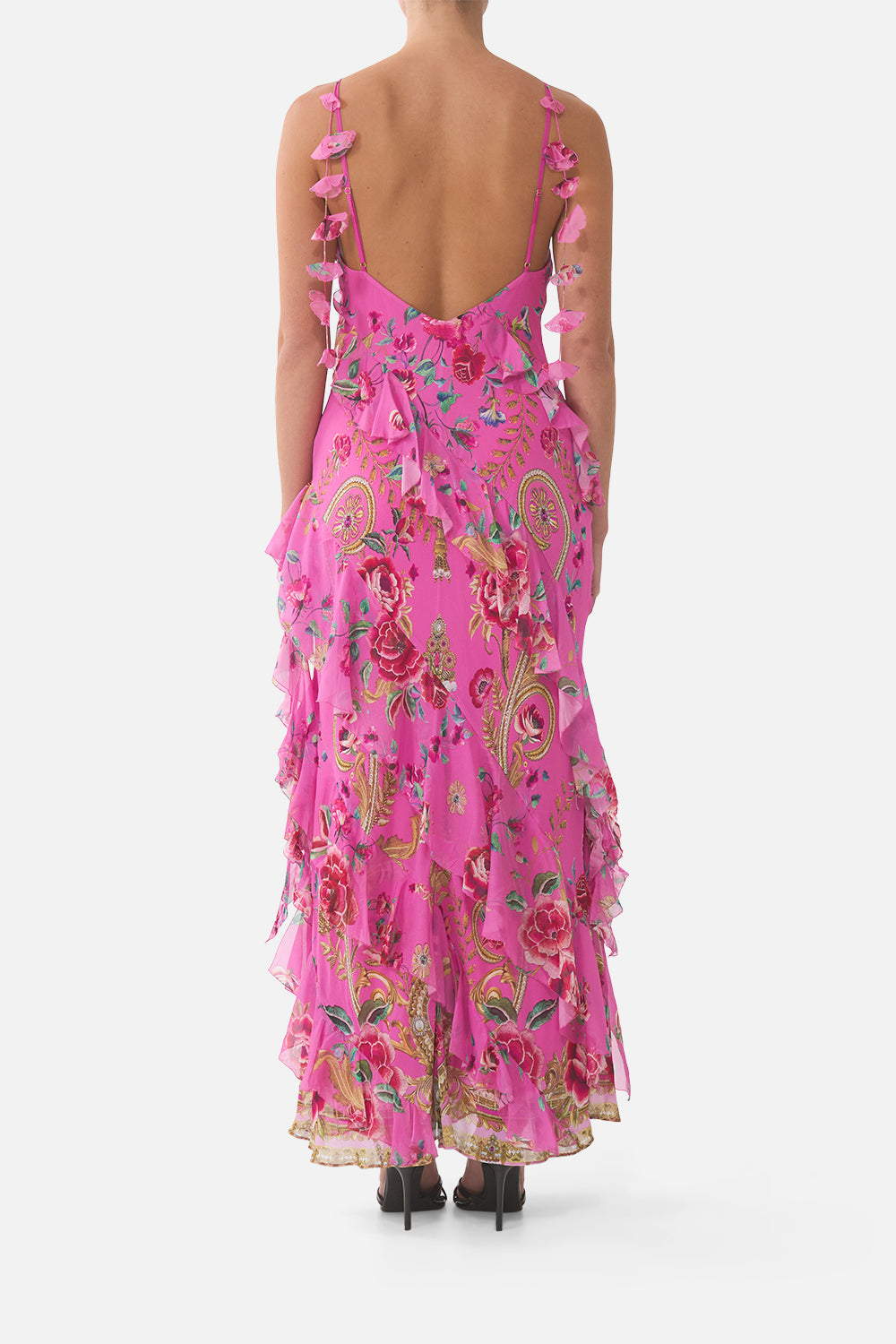 ASYMMETRICAL RUFFLE SLIP DRESS MATADORA FLORA