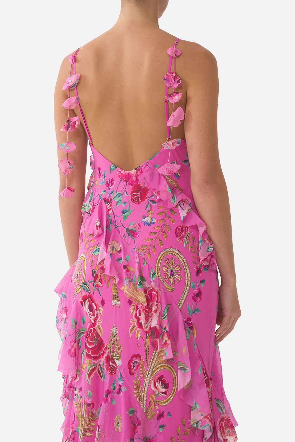 ASYMMETRICAL RUFFLE SLIP DRESS MATADORA FLORA