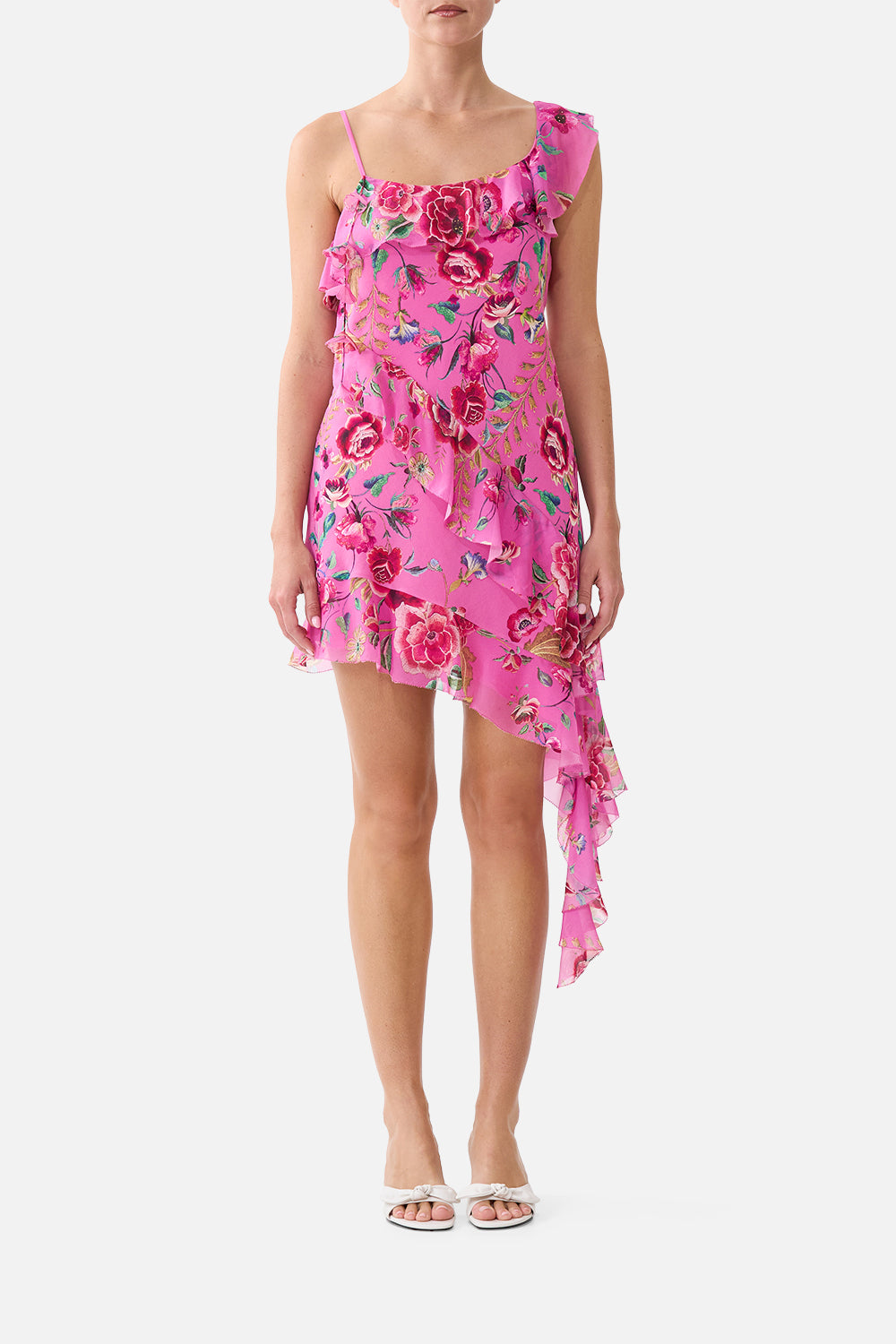 ASYMMETRIC HEM RUFFLE DRESS MATADORA FLORA