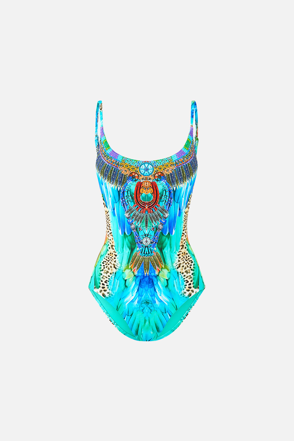 The CAMILLA SCOOP NECK ONE PIECE WITH SCOOP BACK JUNGLE FLIGHT