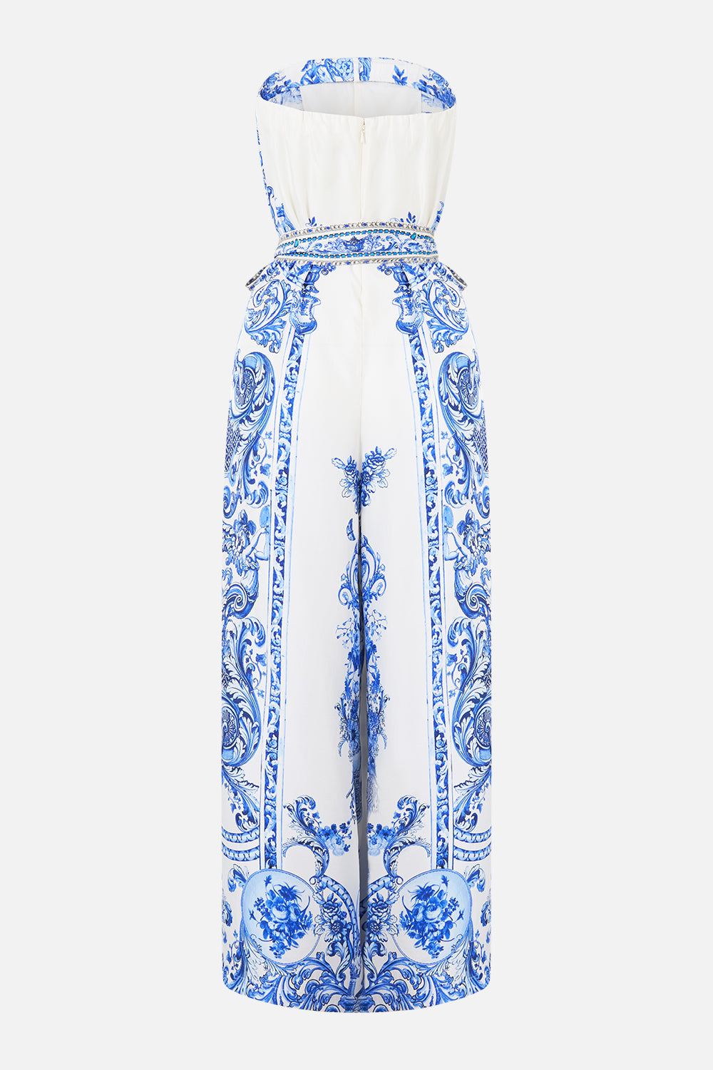 The CAMILLA FRONT PLEAT STRAPLESS JUMPSUIT CERAMIC PANORAMIC
