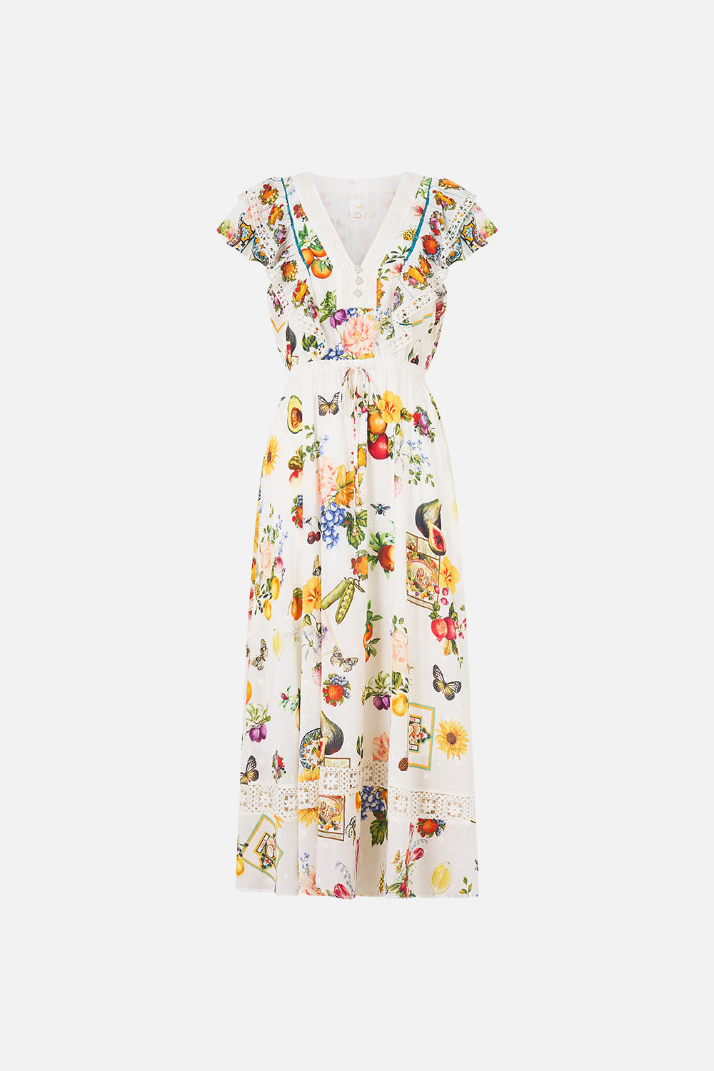 The CAMILLA FLUTTER SLEEVE MIDI DRESS WITH FRILL DETAIL MAGIC OF THE MERCADO