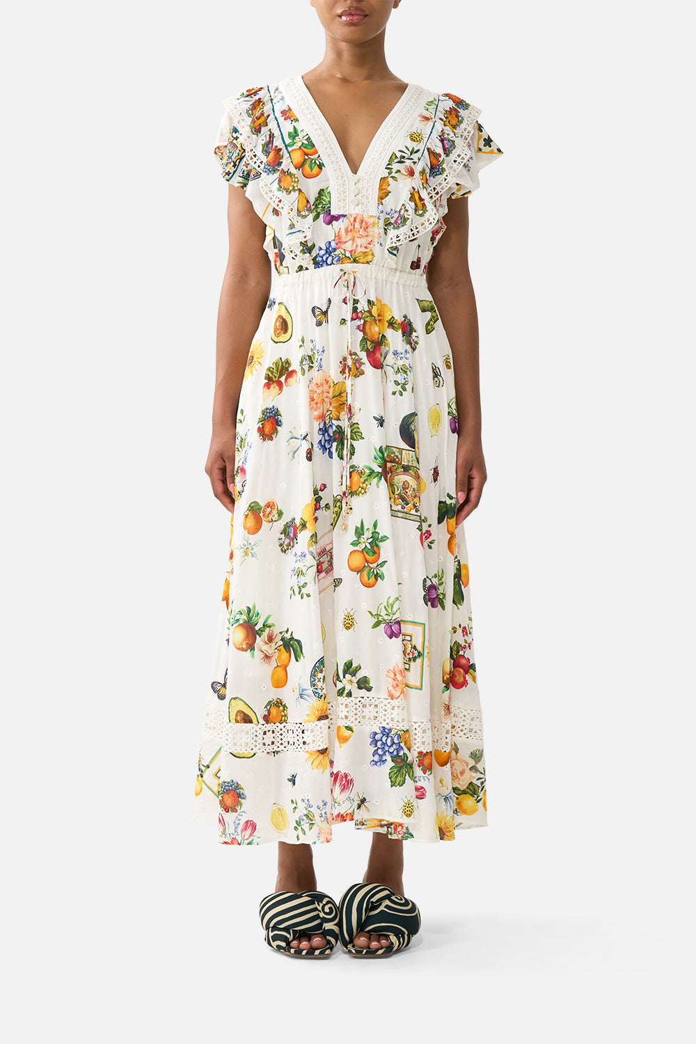 The CAMILLA FLUTTER SLEEVE MIDI DRESS WITH FRILL DETAIL MAGIC OF THE MERCADOMAGIC OF THE MERCADO
