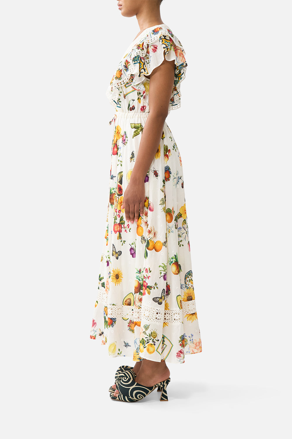 The CAMILLA FLUTTER SLEEVE MIDI DRESS WITH FRILL DETAIL MAGIC OF THE MERCADO