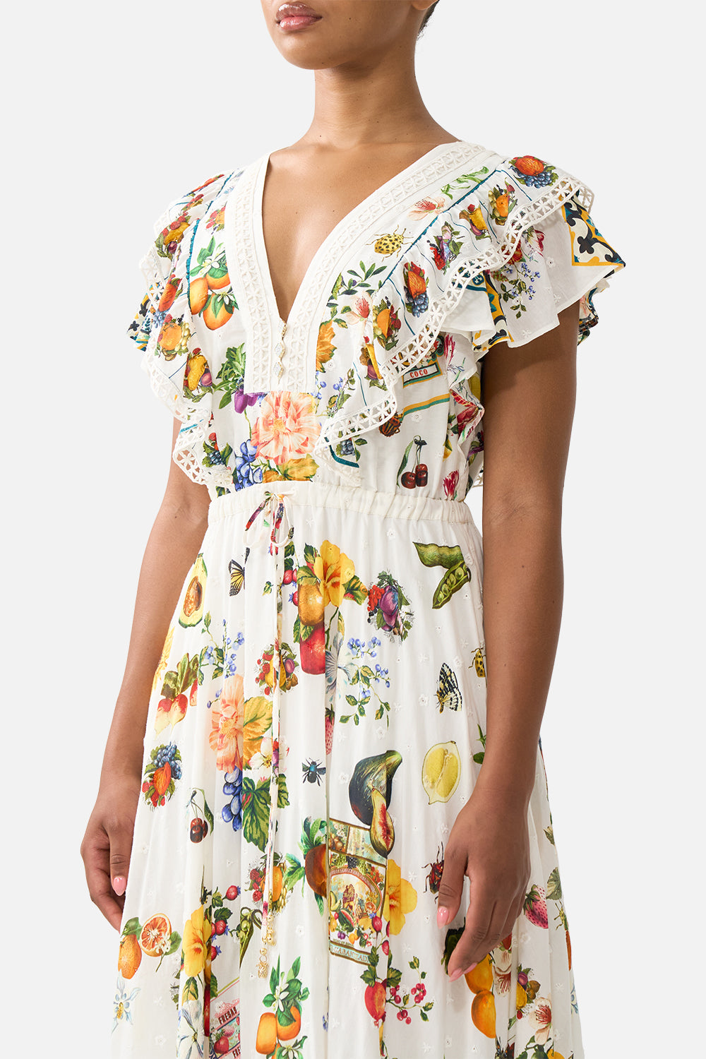 The CAMILLA FLUTTER SLEEVE MIDI DRESS WITH FRILL DETAIL MAGIC OF THE MERCADO