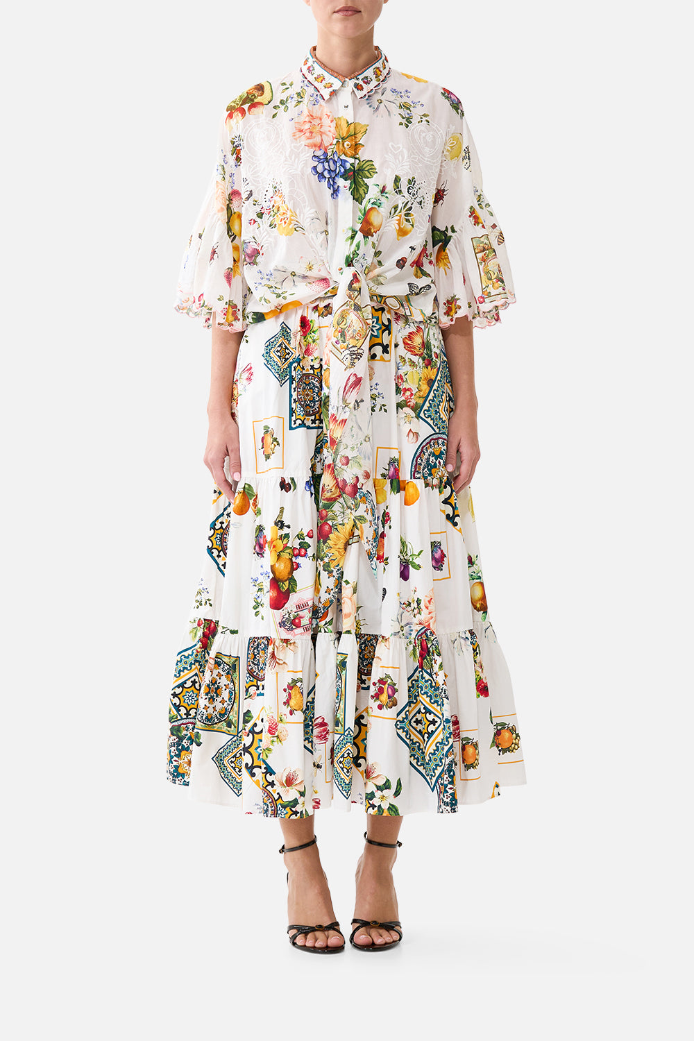 The CAMILLA TIE FRONT SHIRT WITH SLEEVE FRILL MAGIC OF THE MERCADOMAGIC OF THE MERCADO