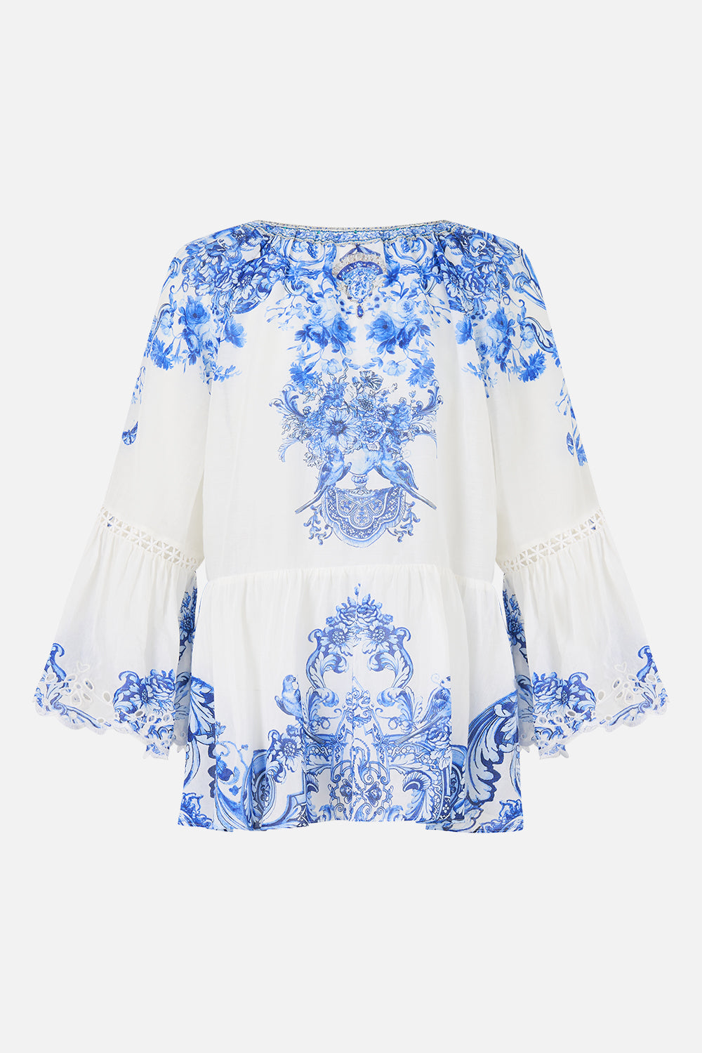 RAGLAN BLOUSE WITH SLEEVE RUFFLE CERAMIC PANORAMIC