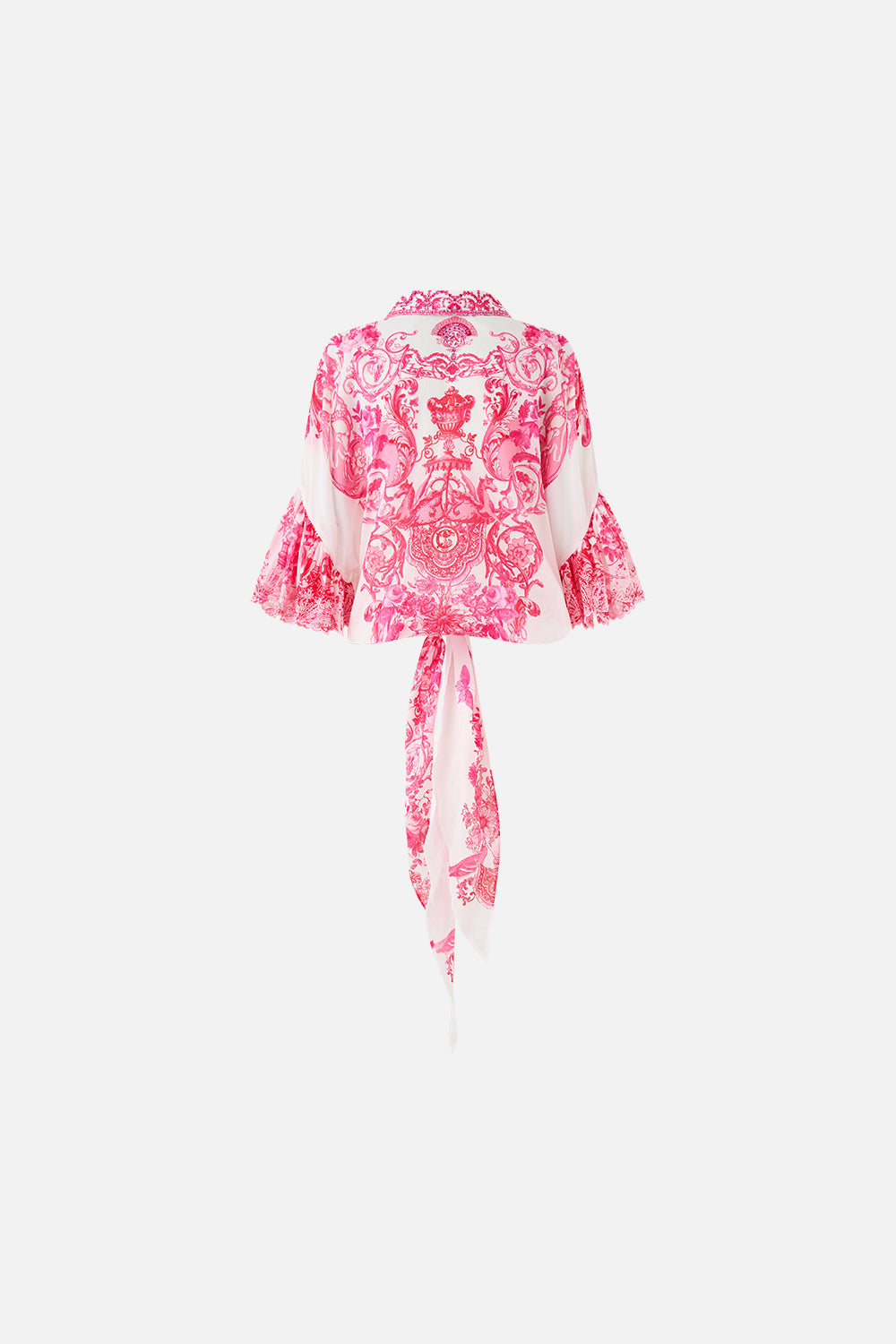 TIE FRONT SHIRT WITH SLEEVE FRILL LIVIN LA VIDA ROSA