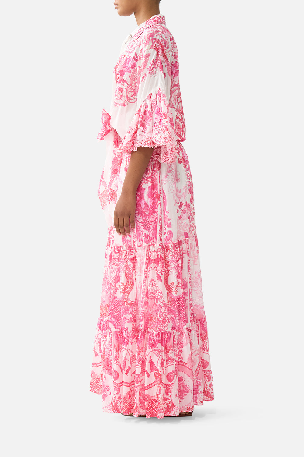 TIE FRONT SHIRT WITH SLEEVE FRILL LIVIN LA VIDA ROSA