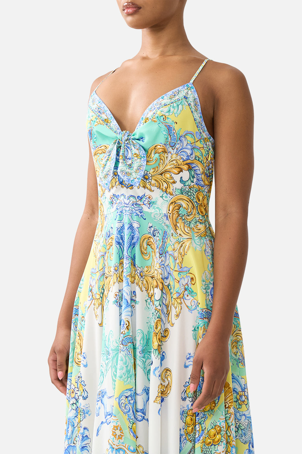 LONG DRESS WITH TIE FRONT DIAL UP THE TILES