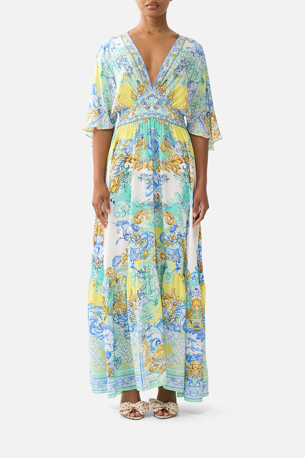 WAISTED DRESS WITH HEM RUFFLE DIAL UP THE TILES