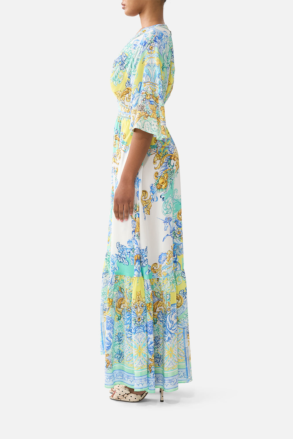 WAISTED DRESS WITH HEM RUFFLE DIAL UP THE TILES