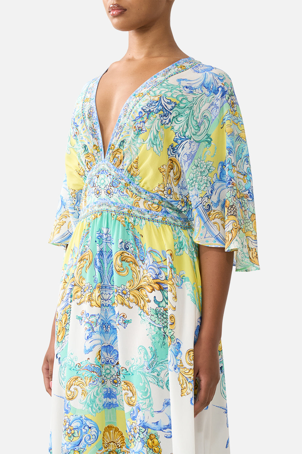 WAISTED DRESS WITH HEM RUFFLE DIAL UP THE TILES