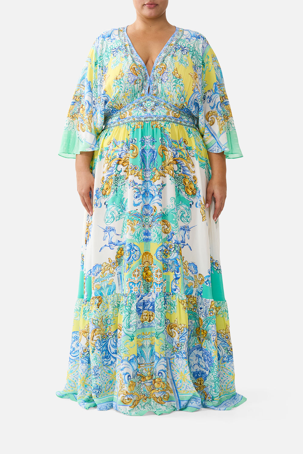 WAISTED DRESS WITH HEM RUFFLE DIAL UP THE TILES