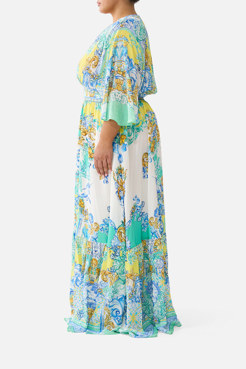 WAISTED DRESS WITH HEM RUFFLE DIAL UP THE TILES