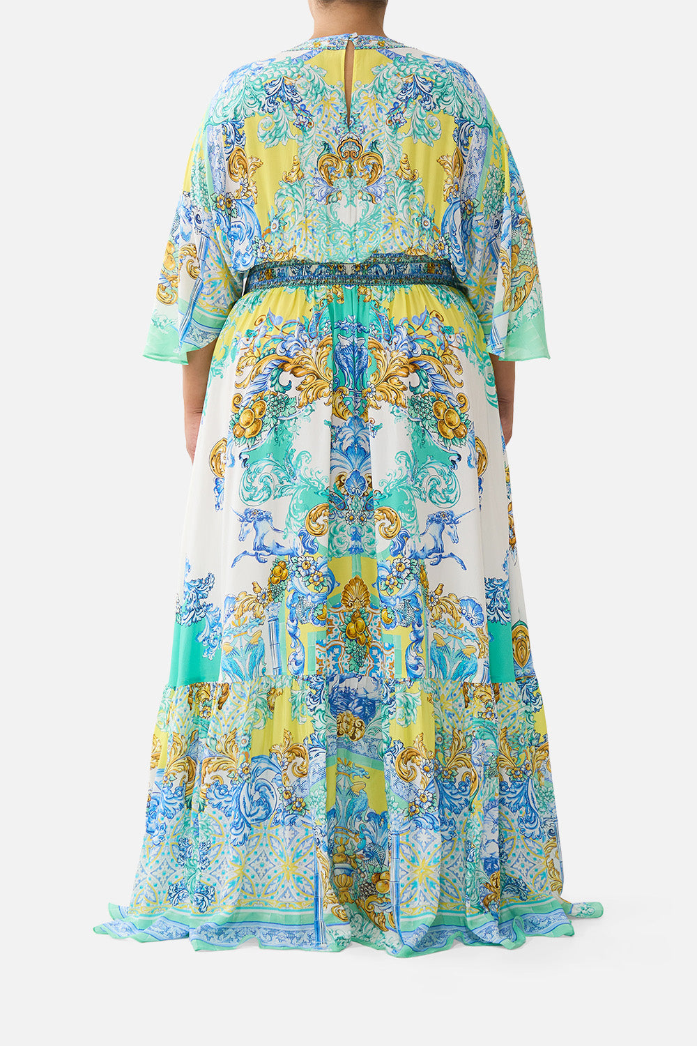 WAISTED DRESS WITH HEM RUFFLE DIAL UP THE TILES