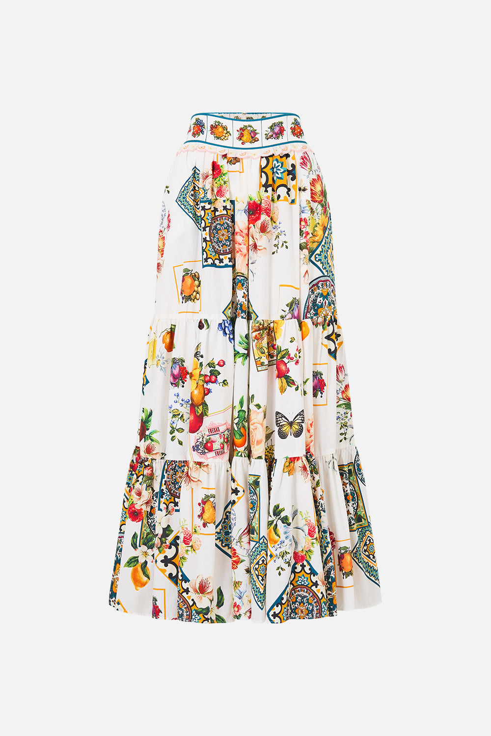 The CAMILLA HIGH WAISTED TIERED MIDI SKIRT MAGIC OF THE MERCADO