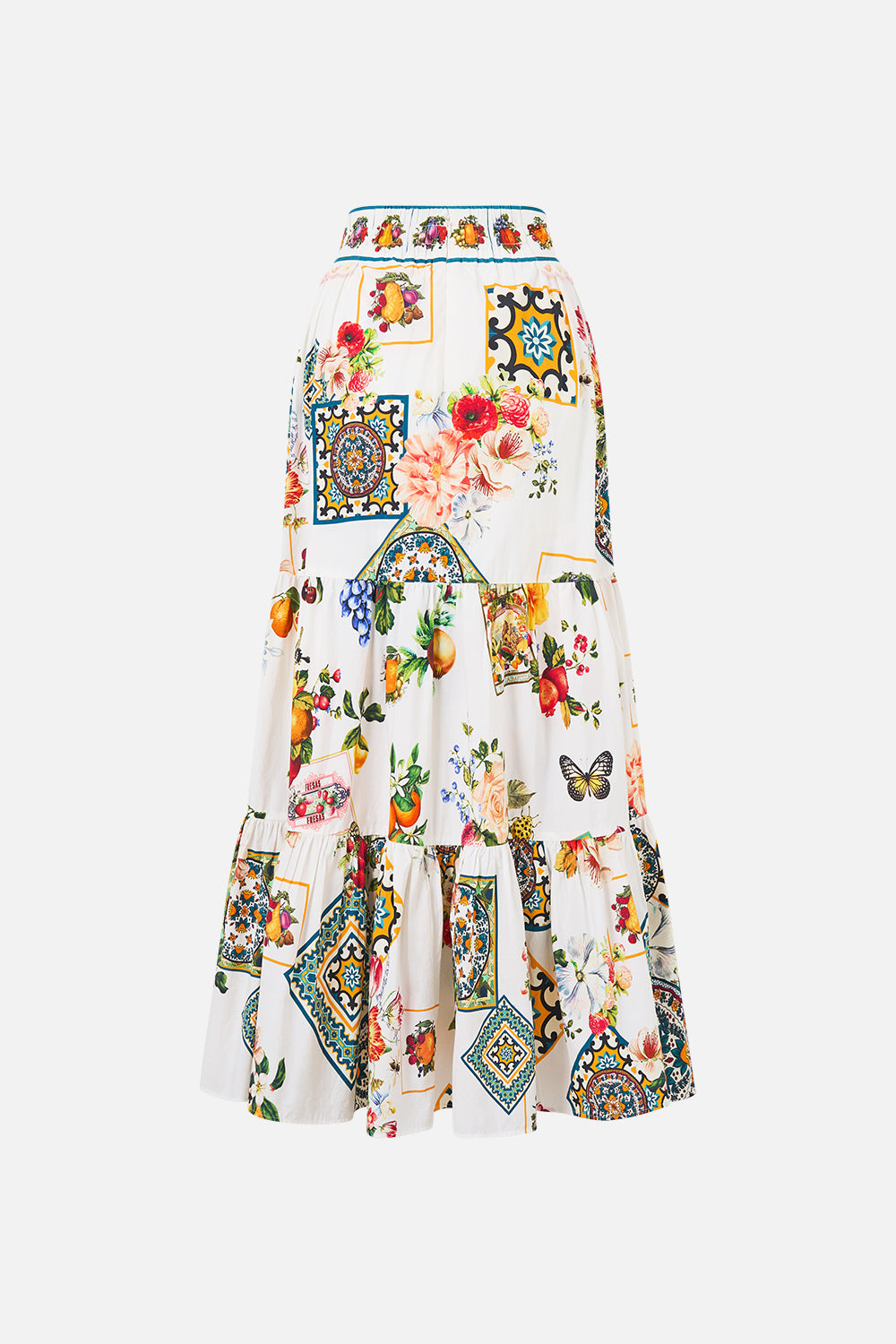 The CAMILLA HIGH WAISTED TIERED MIDI SKIRT MAGIC OF THE MERCADO