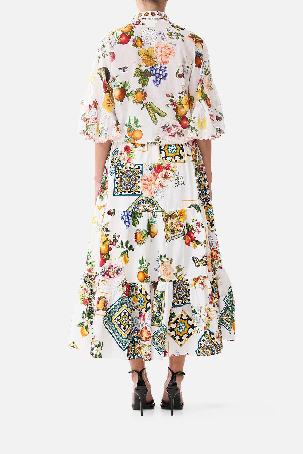 The CAMILLA HIGH WAISTED TIERED MIDI SKIRT MAGIC OF THE MERCADO
