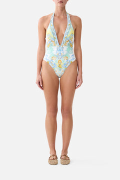 PLUNGE HALTER ONE PIECE WITH BAR FRONT TRIM DIAL UP THE TILES