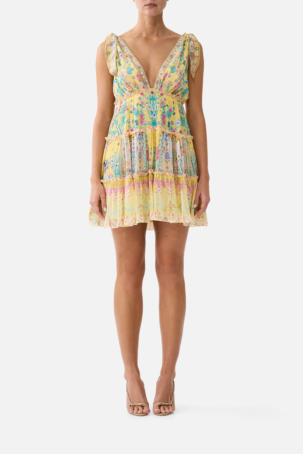 TIERED SHORT DRESS WITH SHOULDER TIES BARCELONA BEBE