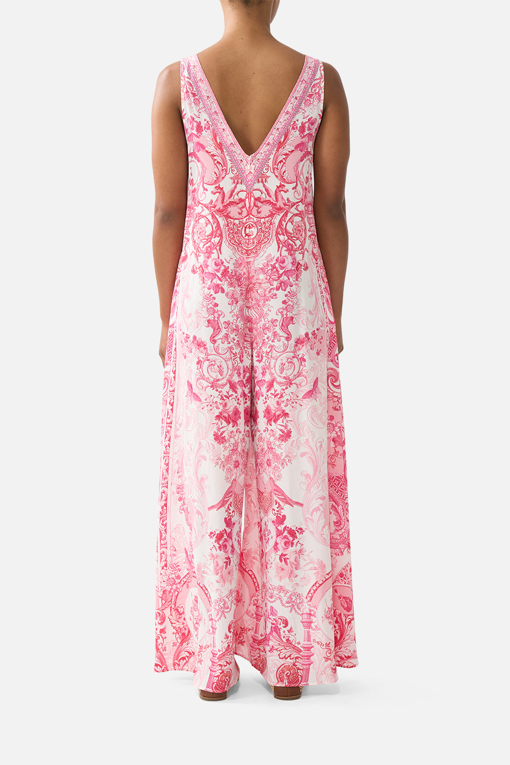 V NECK FLARED JUMPSUIT LIVIN LA VIDA ROSA